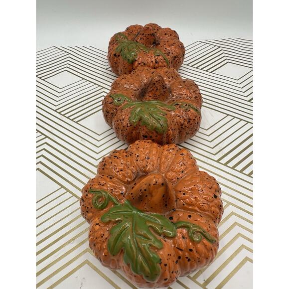 Vintage Ceramic Pumpkins Fall Decor Thanksgiving in orange green brown - Picture 5 of 7